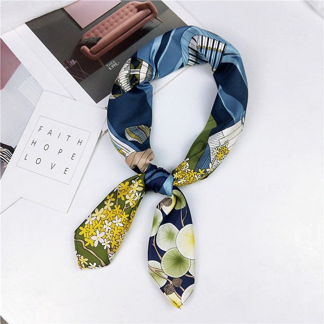 New Silk Scarf 70*70 New Fashion Bowknot Flowers Prints Women Shawl Satin Small Squares Head  Decorative Scarves