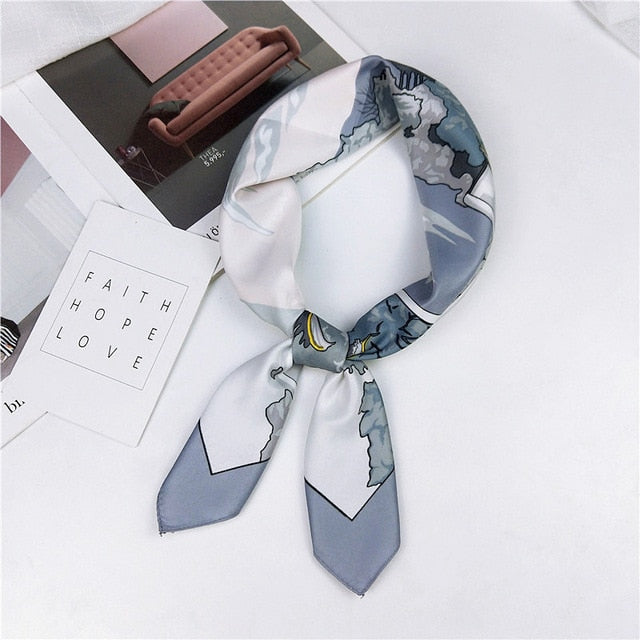 New Silk Scarf 70*70 New Fashion Bowknot Flowers Prints Women Shawl Satin Small Squares Head  Decorative Scarves