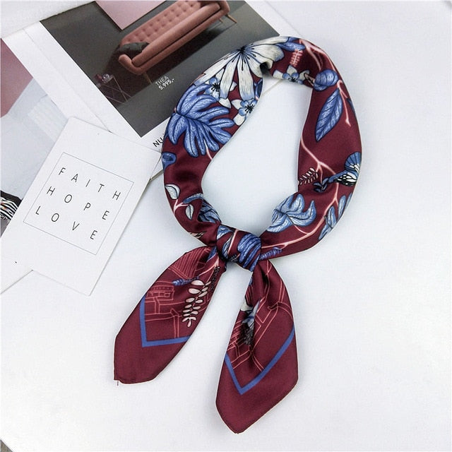 New Silk Scarf 70*70 New Fashion Bowknot Flowers Prints Women Shawl Satin Small Squares Head  Decorative Scarves