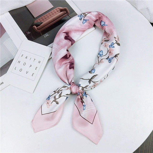 New Silk Scarf 70*70 New Fashion Bowknot Flowers Prints Women Shawl Satin Small Squares Head  Decorative Scarves