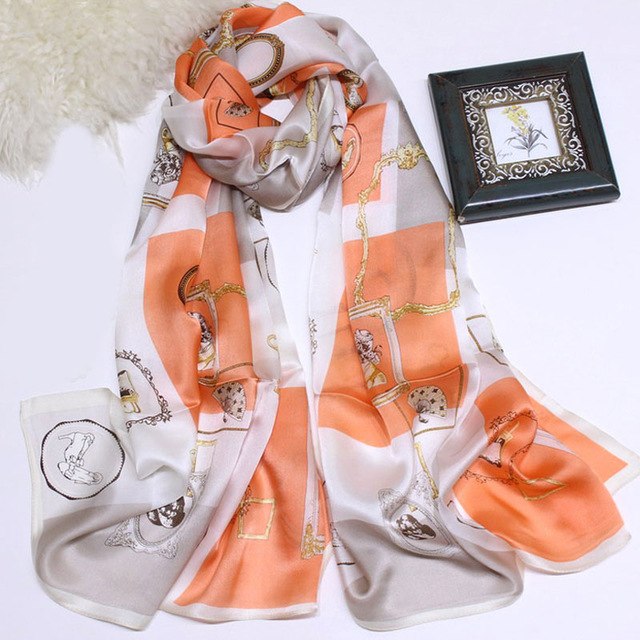 100% Pure Silk Scarf Women Luxury Brand 2019 Shawls and Wraps for Ladies Printed Bandana Scarf Hijab Natural Silk Scarves Stoles