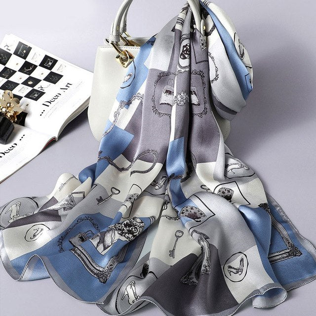 100% Pure Silk Scarf Women Luxury Brand 2019 Shawls and Wraps for Ladies Printed Bandana Scarf Hijab Natural Silk Scarves Stoles
