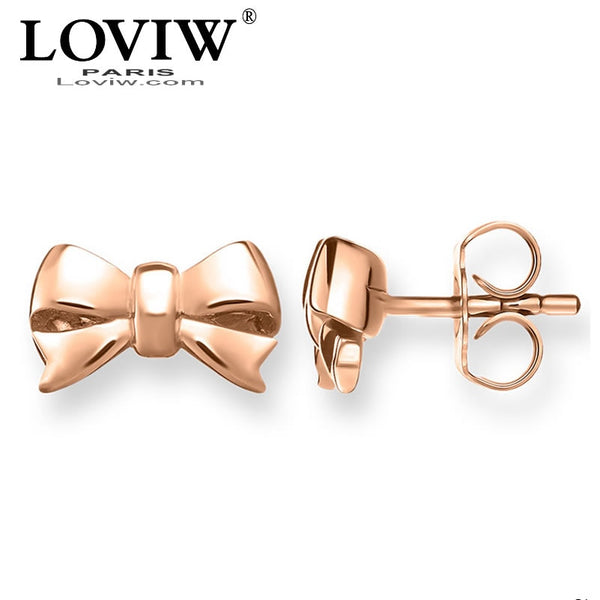 Bow Knot Rose Gold Color Stud Earrings New Bowknot Fashion hot ear stud silver Jewelry Trendy thomas sabor style Gift For Women