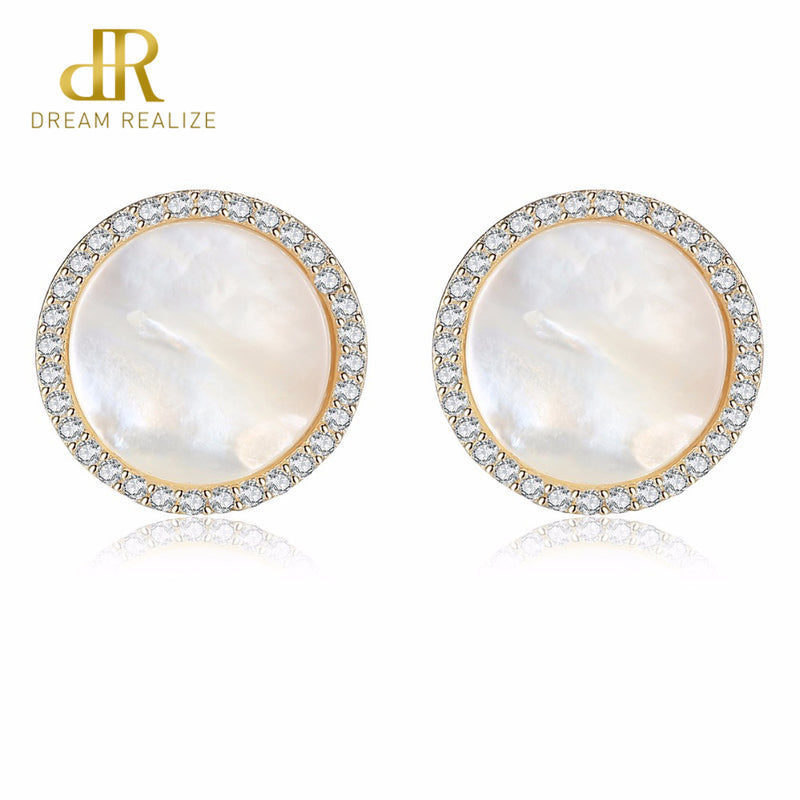 DR Brand Hight Quality Elegant And Charming Transparent White Shell Earrings for Women Piercing Girls Stud Earrings Jewelry