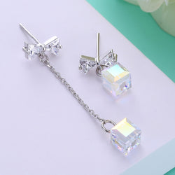 S925 Sterling uses Austra crystal earrings bow earrings 925 sterling silver asymmetrical ear ornaments