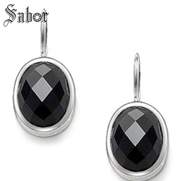 Drop Earrings Black Oval Vintage Gift For Women Earring 925 Sterling Silver Crystal Fashion Jewelry thomas