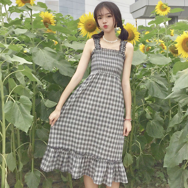 Casual Summer Plaid Dress Women Summer Female Cute Elegant Dresses 2019 Sleeveless Sexy Kawaii Girl Dress Vestidos Beach Dress