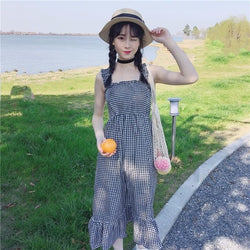 Casual Summer Plaid Dress Women Summer Female Cute Elegant Dresses 2019 Sleeveless Sexy Kawaii Girl Dress Vestidos Beach Dress