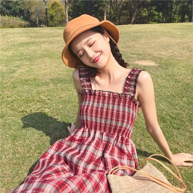 Casual Summer Plaid Dress Women Summer Female Cute Elegant Dresses 2019 Sleeveless Sexy Kawaii Girl Dress Vestidos Beach Dress