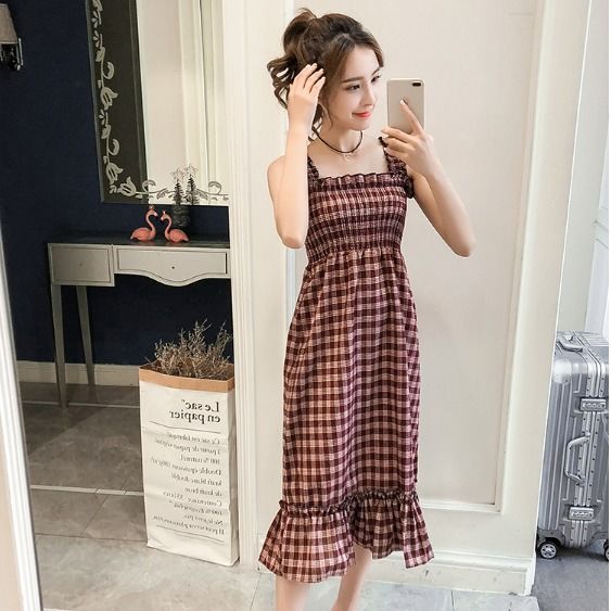 Casual Summer Plaid Dress Women Summer Female Cute Elegant Dresses 2019 Sleeveless Sexy Kawaii Girl Dress Vestidos Beach Dress