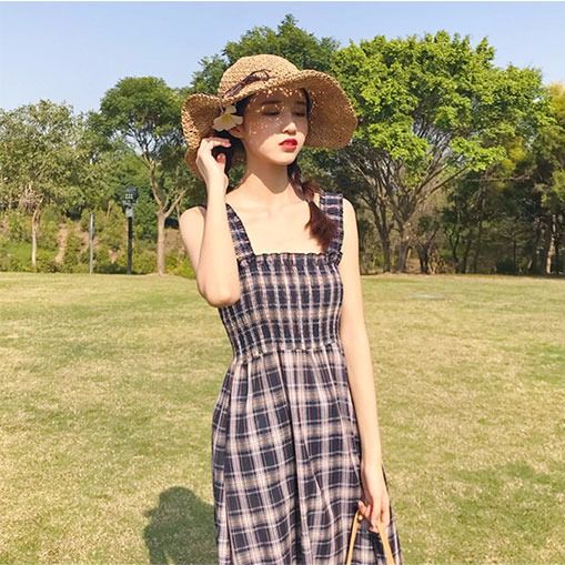 Casual Summer Plaid Dress Women Summer Female Cute Elegant Dresses 2019 Sleeveless Sexy Kawaii Girl Dress Vestidos Beach Dress