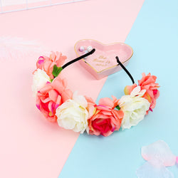 Fashion Women Bride Flowers Headband Mexican Style Rose Flower Crown Hairband Ladies Elastic Beach Hair Accessories