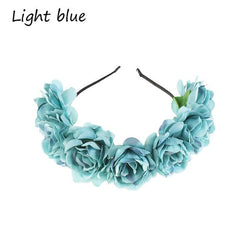 Fashion Women Bride Flowers Headband Mexican Style Rose Flower Crown Hairband Ladies Elastic Beach Hair Accessories