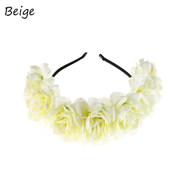 Fashion Women Bride Flowers Headband Mexican Style Rose Flower Crown Hairband Ladies Elastic Beach Hair Accessories